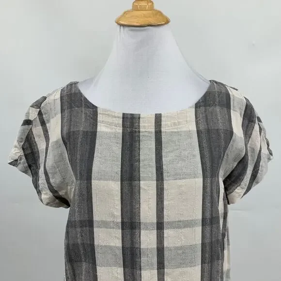 Eileen Fisher Dress Womens S Small Organic Linen Blend Plaid Lagenlook Pockets - Picture 4 of 13